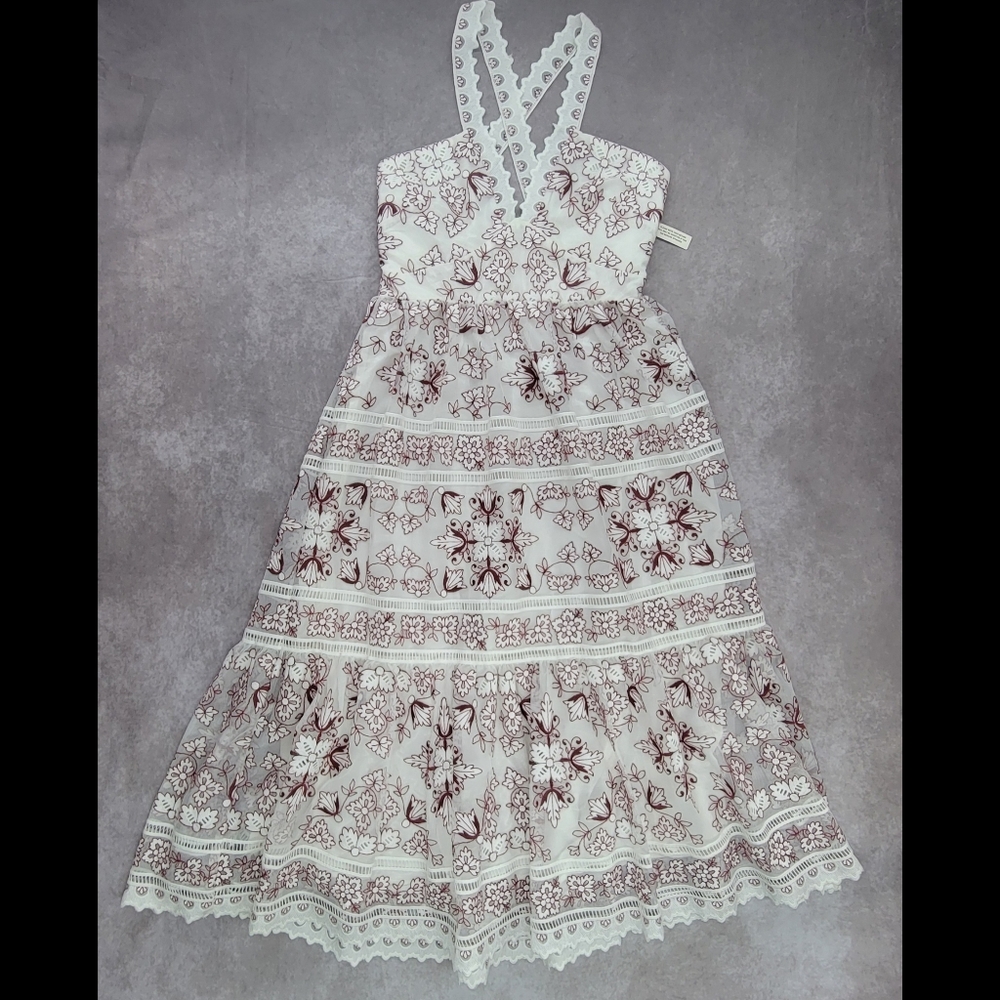 Anthropologie NWT Tiered V-Neck Embroidered Midi Summer Picnic Dress - Picture 4 of 16